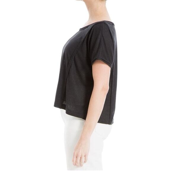 Max Studio Black Linen Blend Boxy Scoop Neck Short Sleeve Tee M NWT - Picture 2 of 8
